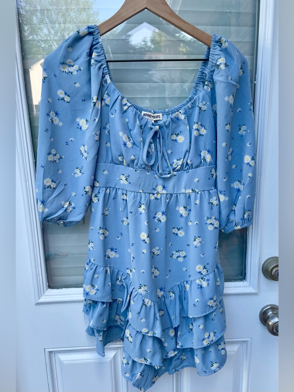 Inspired Hearts Light Blue Daisy Print Ruffle Dress